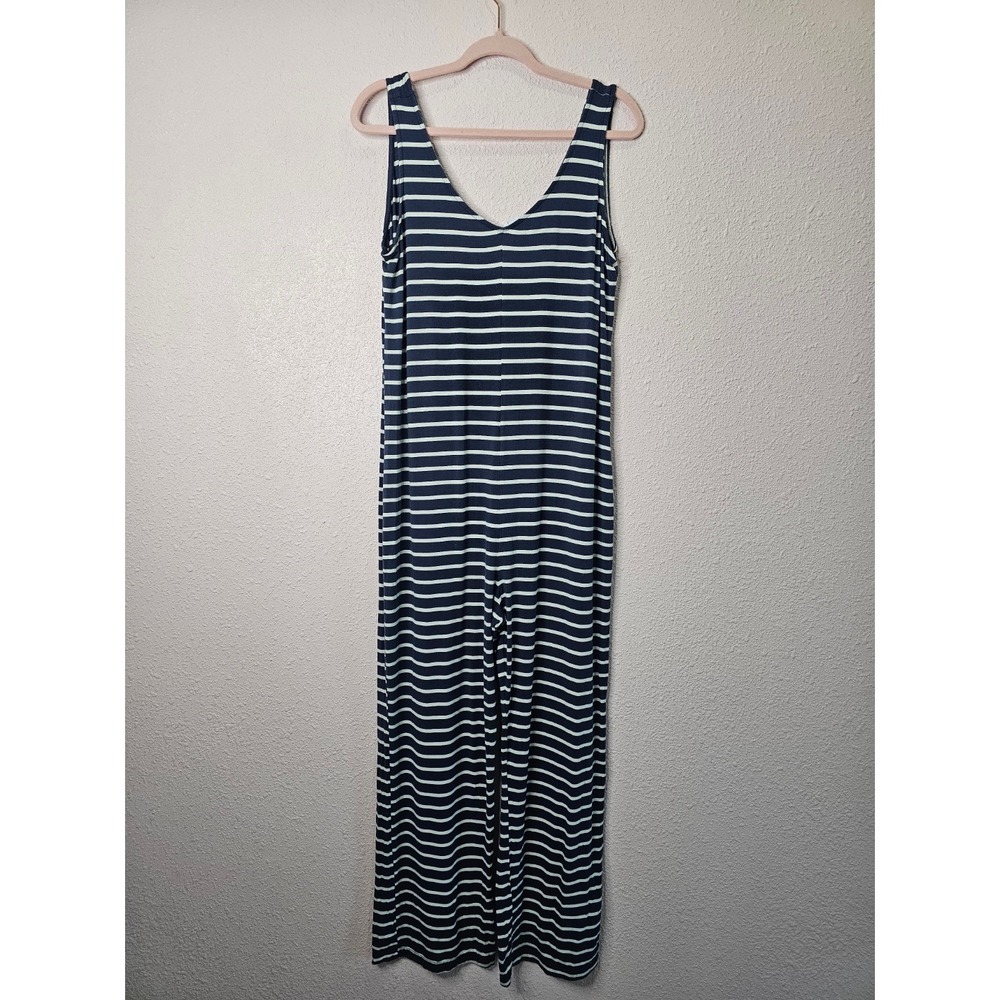 Old Navy Sunday Sleep Navy Blue White Striped Wide Leg Jumpsuit Small Tall S T